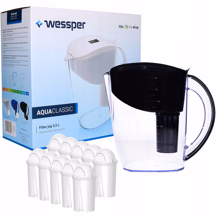 Cana pentru apa cu 10 filtre, Wessper, 3.5 l Cana pentru apa cu 10 filtre, Wessper, 3.5 l